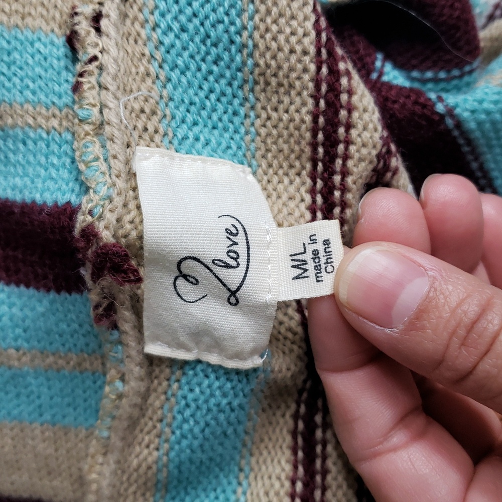 Love Cotton Knit Southwestern Asymmetric Long Line Open Front Cardigan Size M/L - Picture 8 of 14